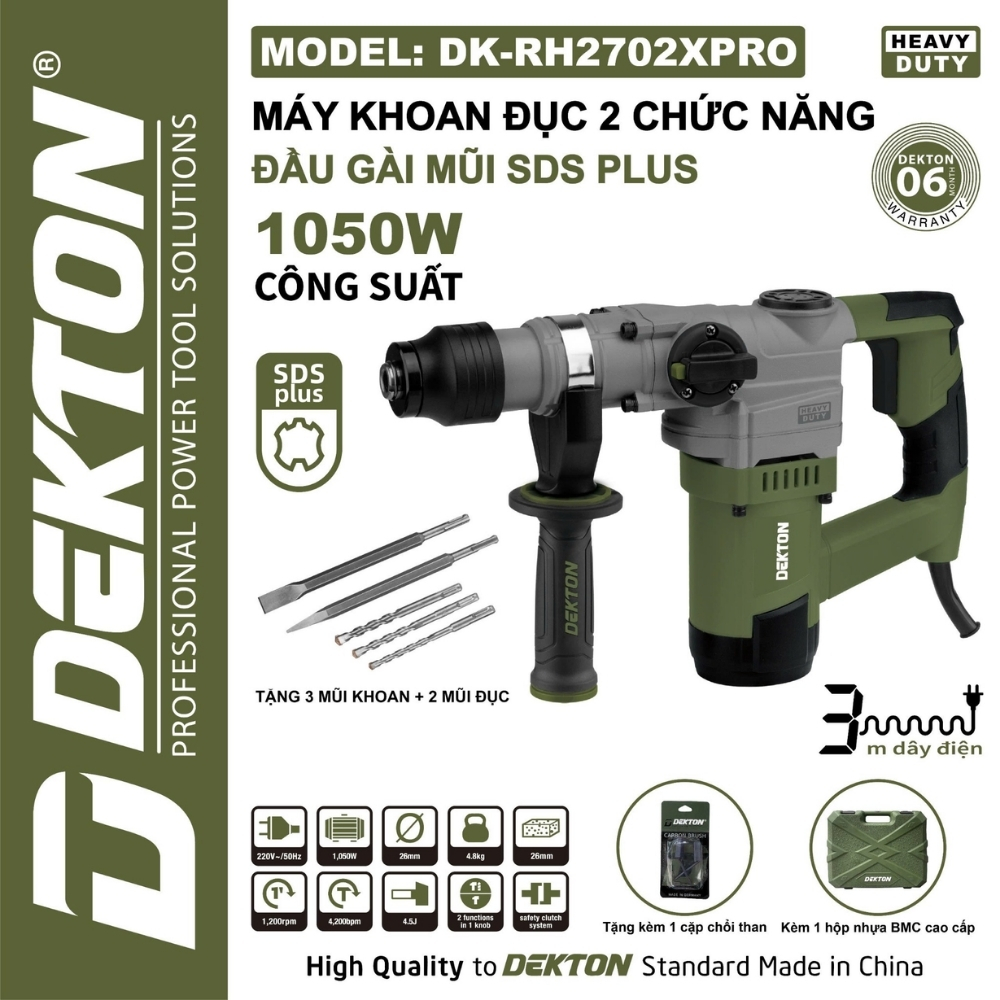 Máy khoan đục bê tông 2 chức năng Dekton DK-RH2702XPRO 1 Máy khoan đục bê tông pin 2 chức năng Dekton DK-RH2702XPRO