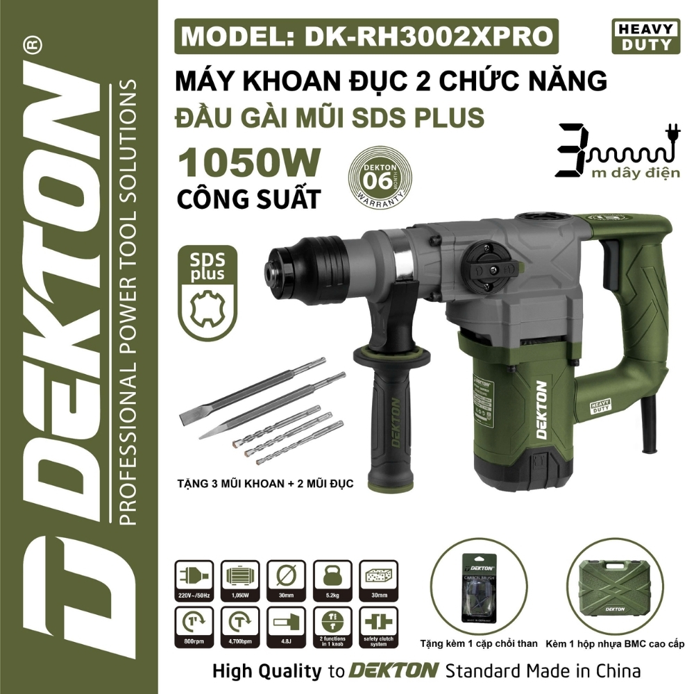 Máy khoan đục bê tông 2 chức năng Dekton DK-RH3002XPRO 1 Khoan Đục Bê Tông 2 Chức Năng Dekton DK-RH3002XPRO