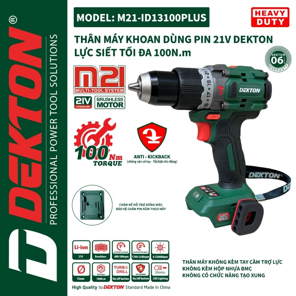 Máy khoan dùng pin 21V 100Nm Dekton M21-ID13100PLUS 1 Khoan 13mm-100N.m Dekton M21-ID13100PLUS