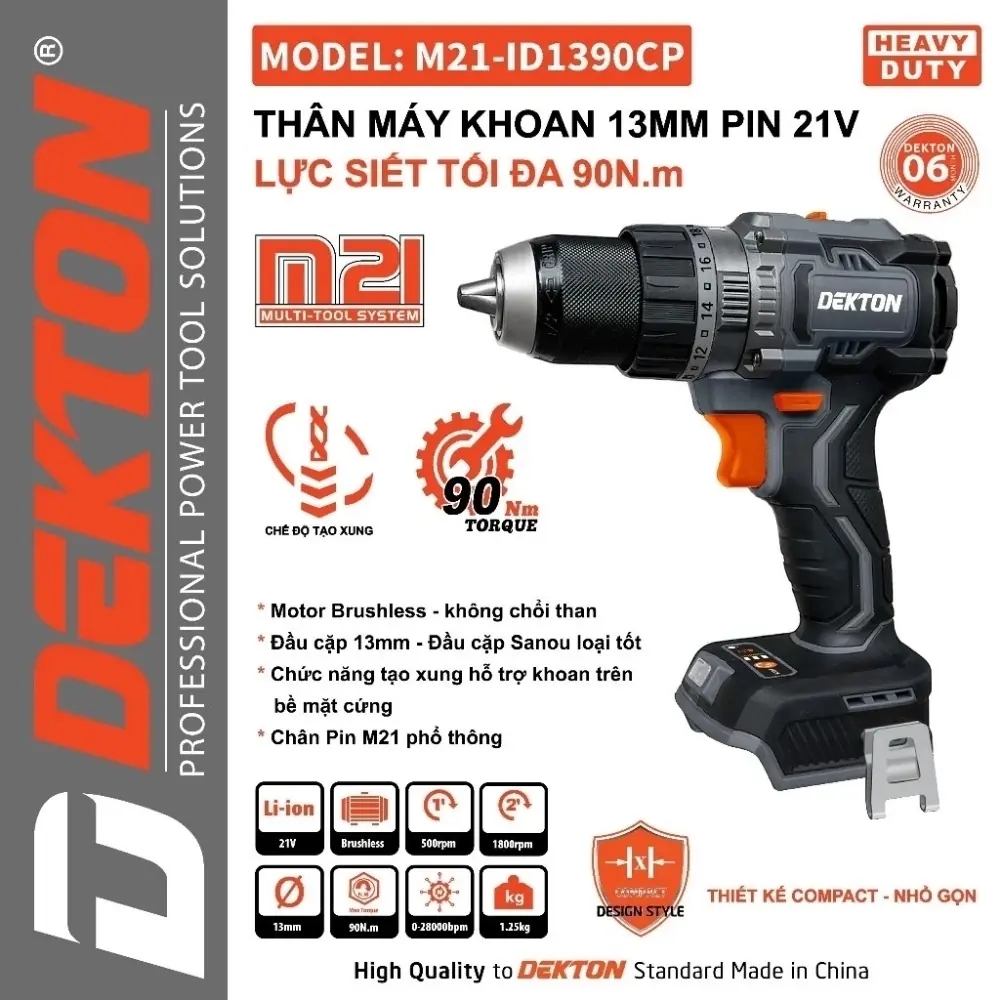Máy khoan dùng pin 21V 90Nm Dekton M21-ID1390CP 1 Máy khoan dùng pin 21V 90Nm Dekton M21-ID1390CP