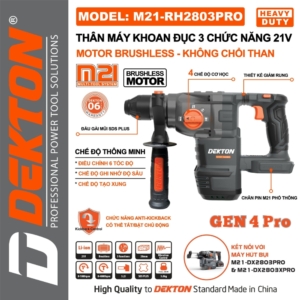Máy khoan bê tông 3 chức năng pin Dekton M21-RH2803PRO