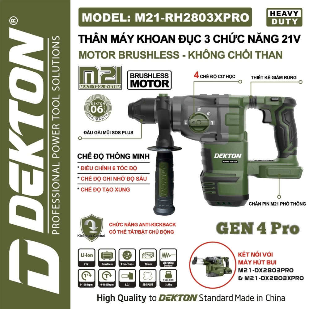 Máy khoan đục bê tông pin 3 chức năng Dekton M21-RH2803XPRO 1 Máy Khoan Đục 3 Chức Năng Dekton M21-RH2803XPRO