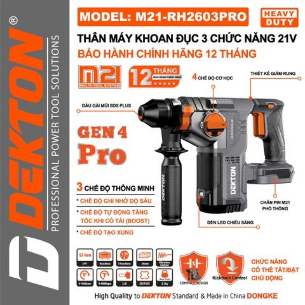 Máy khoan đục bê tông pin 3 chức năng Dekton M21-RH3202PRO 1 Máy Khoan Đục 3 Chức Năng Dekton M21-RH3202PRO