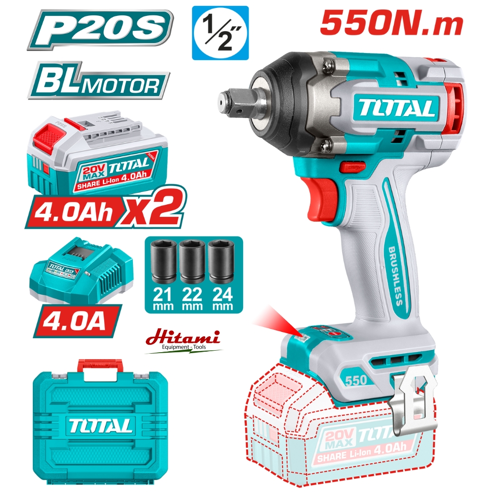 Máy siết bu lông dùng pin 20V 550Nm Total TIWLI2055 (2 pin & sạc) 2 Máy siết bu lông dùng pin 20V Total TIWLI2055