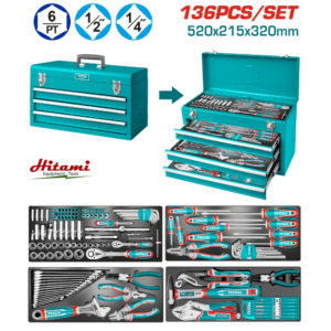Bộ dụng cụ 136 chi tiết trong hộp kim loại Total THTCS351367
