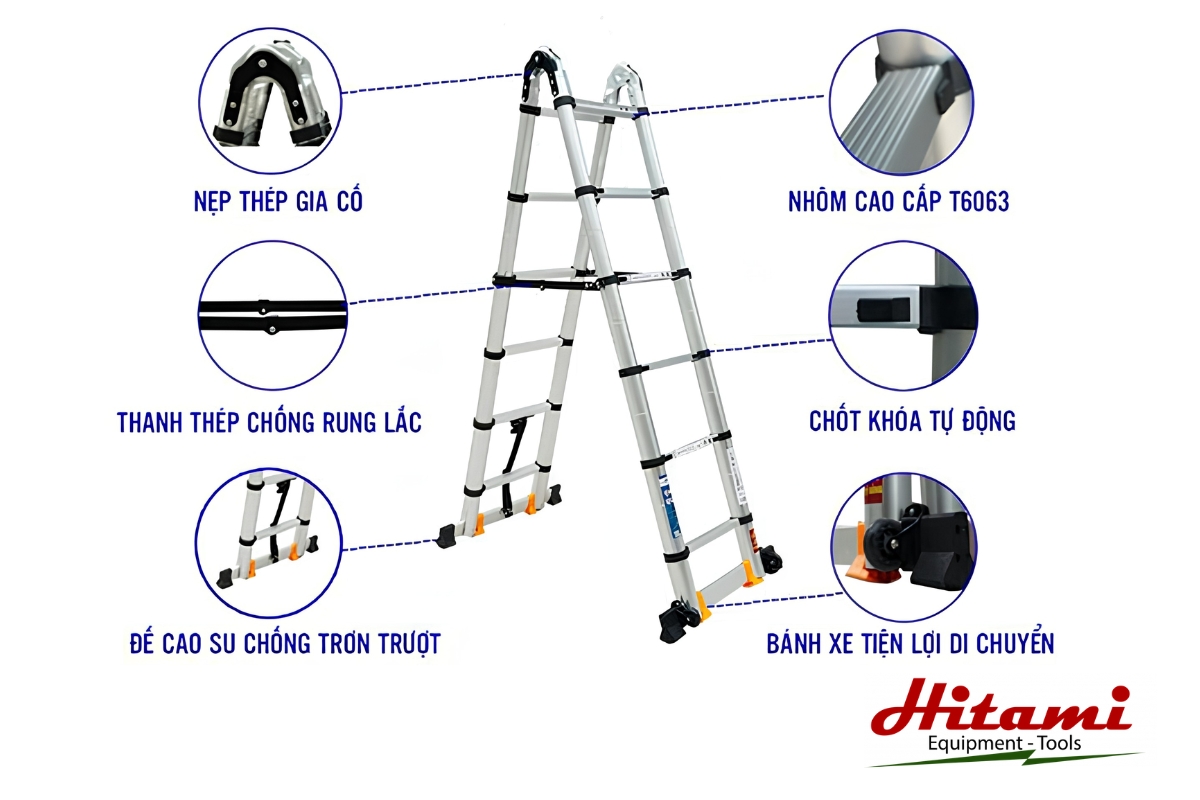 Cách chọn thang nhôm rút điện lực phù hợp với nhu cầu 3 Chọn thang nhôm rút điện lực có kết cấu chắc chắn