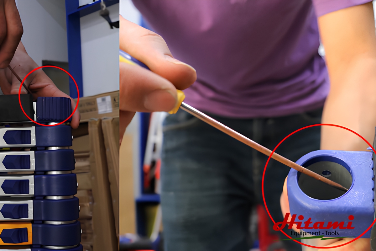 Cách tháo thang nhôm rút chỉ với 4 bước đơn giản tại nhà 3 Tháo đầu chụp và ốc lục giác ở đầu thang.