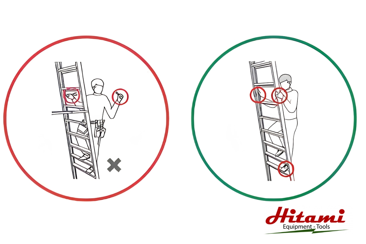 5 sai lầm khi sử dụng thang nhôm bạn nên tránh 3 Không giữ đủ 3 điểm tiếp xúc khi leo thang