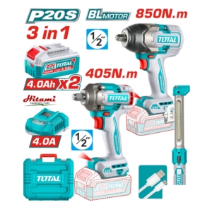 Bộ combo 2 máy siết bulong và 1 đèn làm việc Total TOSLI260285