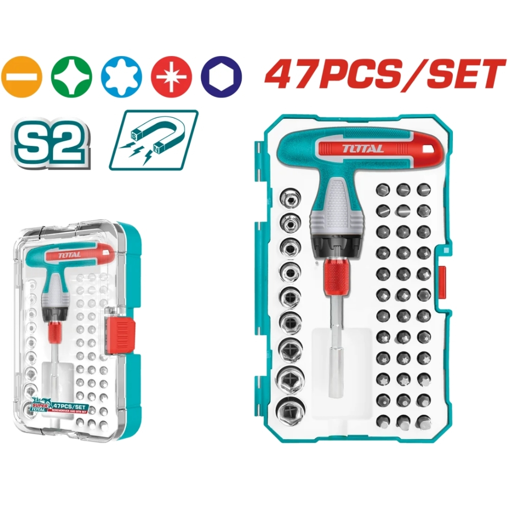Bộ 47 tua vít và tay vặn chữ T Total TACSD30476 1 Bộ 47 tua vít và tay vặn chữ T Total TACSD30476