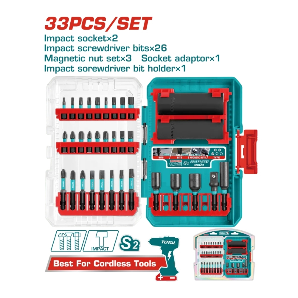 Bộ 33 đầu tuýp và mũi bắt vít đóng Total TACSDL63306 1 Bộ 33 đầu tuýp và mũi bắt vít đóng Total TACSDL63306