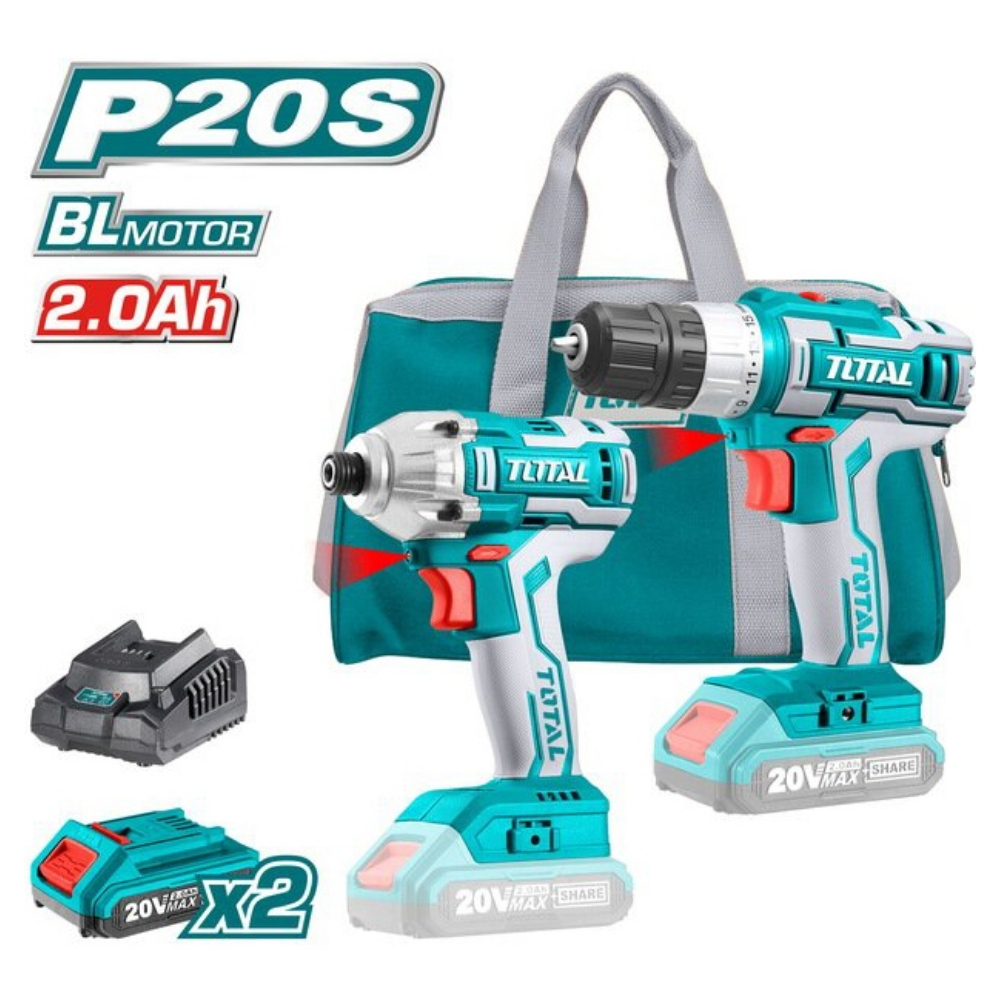Bộ combo máy siết vít TIRLI2017 và máy khoan TDLI20051 dùng pin 20V Total TCKLI2006 1 Bộ combo máy siết vít TIRLI2017 và máy khoan TDLI20051 dùng pin 20V Total TCKLI2006