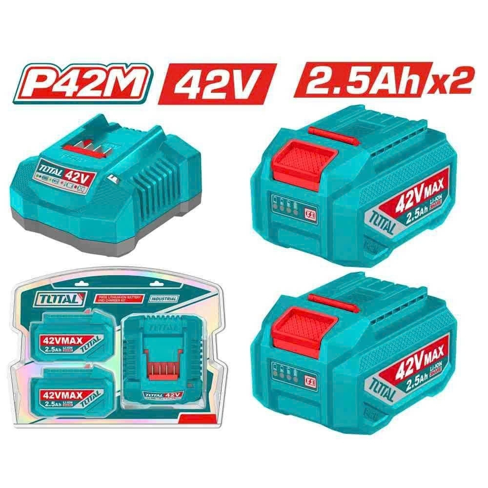 Bộ 2 pin Lithium 42V/ 2.5Ah và 1 sạc 42V Total TFBCPM25221 1 Bộ 2 pin Lithium 42V/ 2.5Ah và 1 sạc 42V Total TFBCPM25221