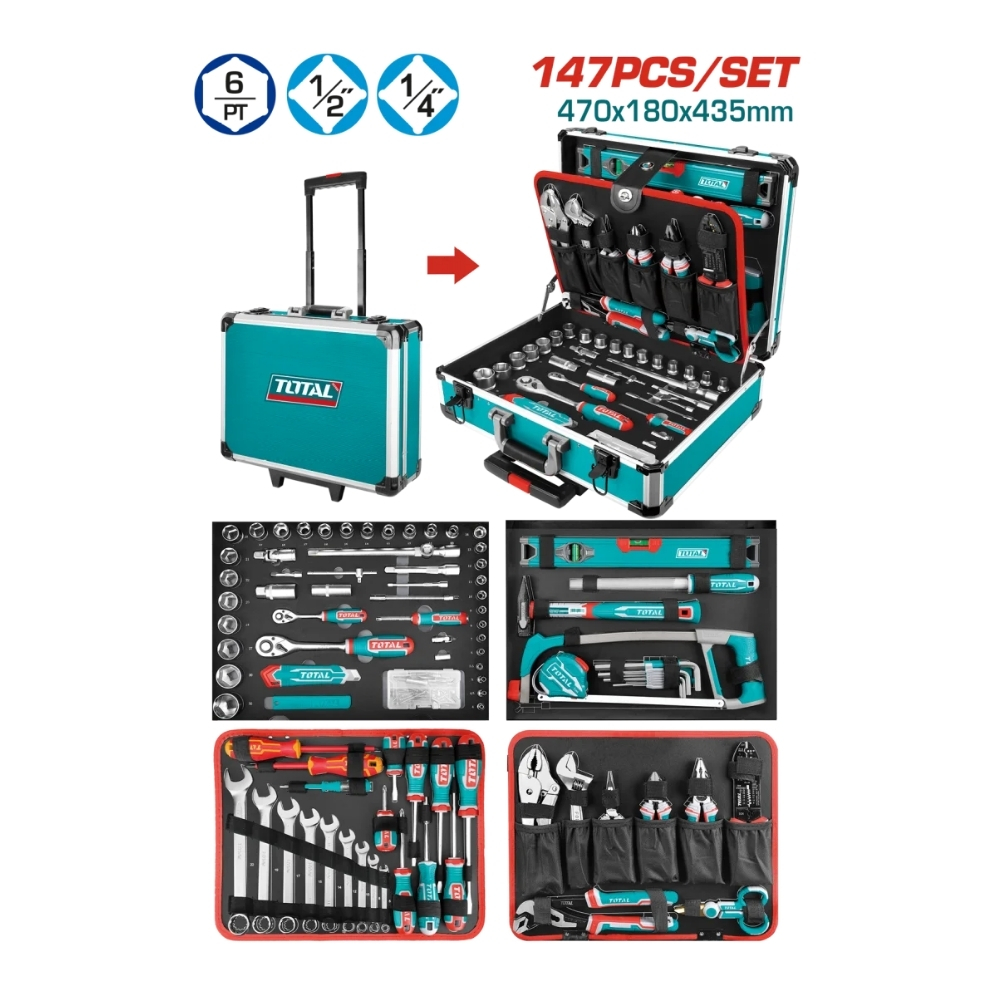 Bộ đồ nghề vali kéo 147 chi tiết Total THKTHP21476 1 Bộ đồ nghề vali kéo 147 chi tiết Total THKTHP21476
