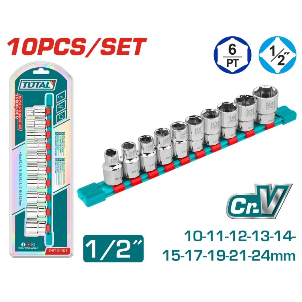 Bộ 10 đầu tuýp 1/2" Total THT121101 1 Bộ 10 đầu tuýp 1/2" Total THT121101