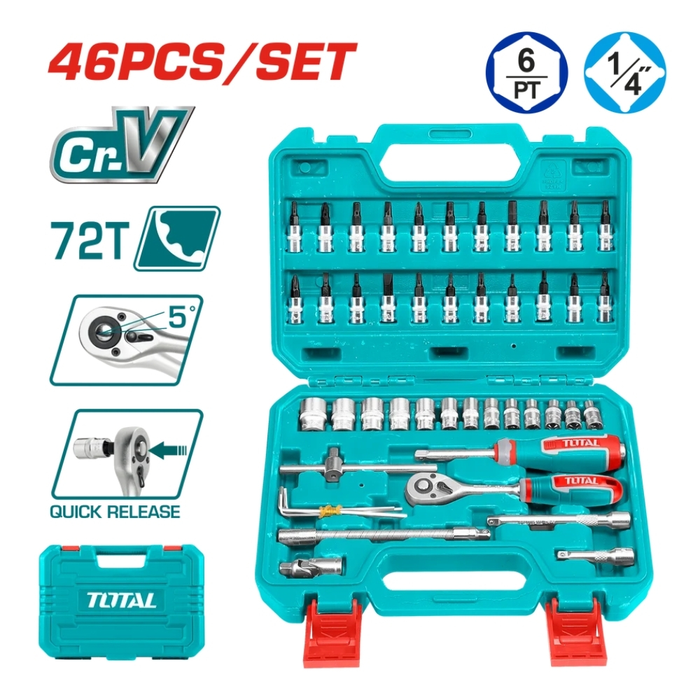 Bộ 46 đầu tuýp 1/4 inch và cần siết Total THT141462 1 Bộ 46 đầu tuýp 1/4 inch và cần siết Total THT141462