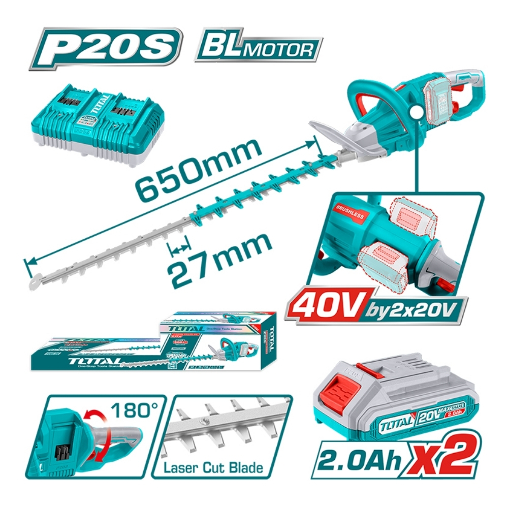 Máy cắt tỉa hàng rào dùng pin 20V Total THTLI400282 (kèm pin & sạc) 1 Máy cắt tỉa hàng rào dùng pin 20V Total THTLI400282 (kèm pin & sạc)
