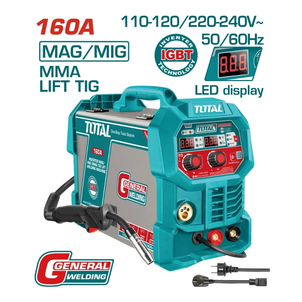 Máy hàn lift MAG/MIG/MMA/TIG Inverter 160A/80V Total TMGT16058 1 Máy hàn lift MAG/MIG/MMA/TIG Inverter 160A/80V Total TMGT16058