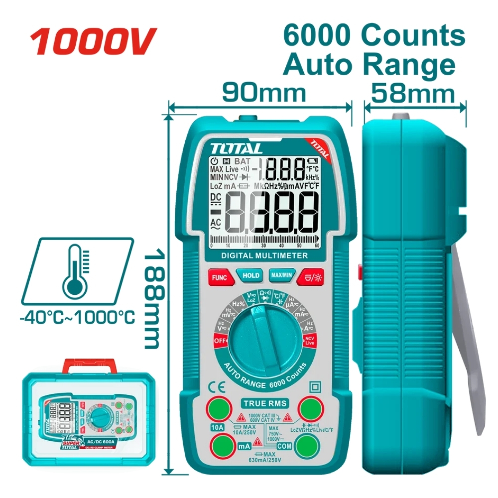 Đồng hồ vạn năng kỹ thuật số DC-AC Total TMT5310004 1 Đồng hồ vạn năng kỹ thuật số DC-AC Total TMT5310004