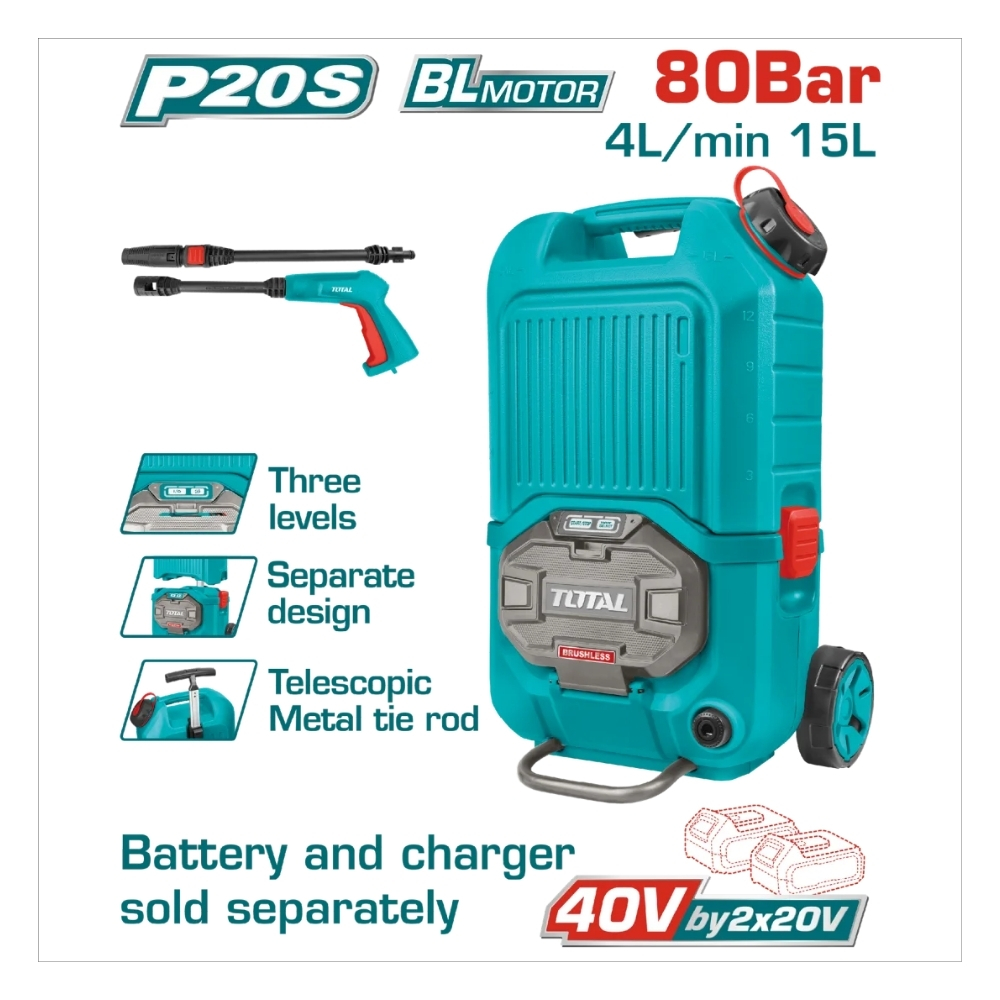 Máy xịt rửa tay kéo dùng pin 40V Total TPWLI4006 1 Máy xịt rửa tay kéo dùng pin 40V Total TPWLI4006