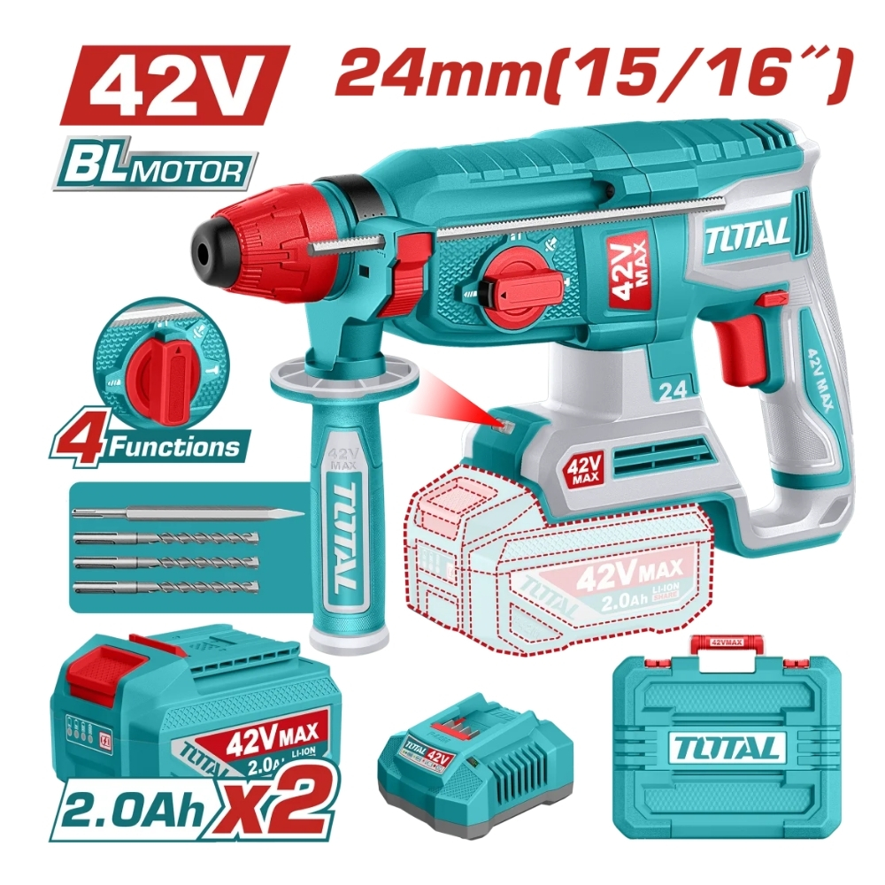 Máy khoan bê tông 24mm dùng pin 42V Total TRHLI422482 1 Máy khoan bê tông 24mm dùng pin 42V Total TRHLI422482