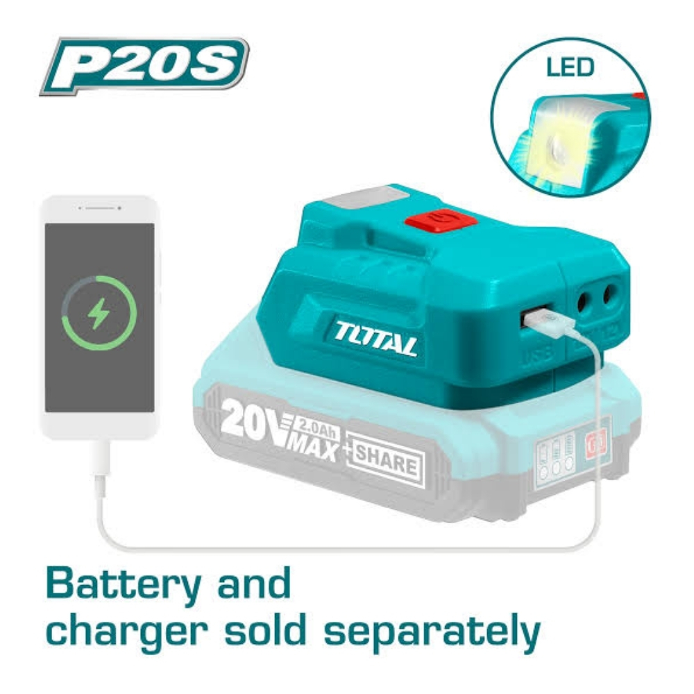 Đế sạc USB dùng pin 20V Total TUCLI2022 (không kèm pin & sạc) 1 Đế sạc USB dùng pin 20V Total TUCLI2022 (không kèm pin & sạc)