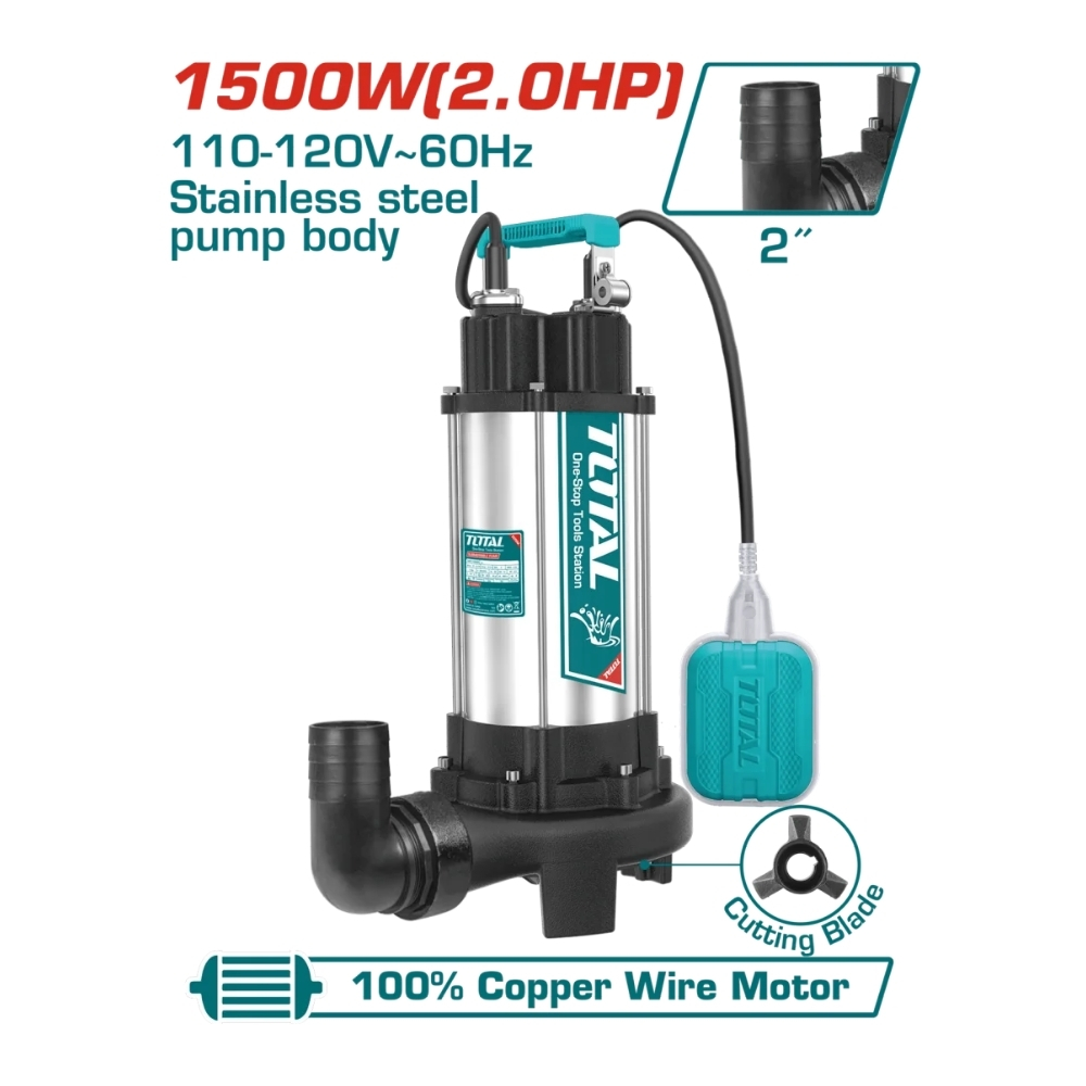 Máy bơm chìm nước thải 1500W (2HP) Total TWP7150026 1 Máy bơm chìm nước thải 1500W (2HP) Total TWP7150026
