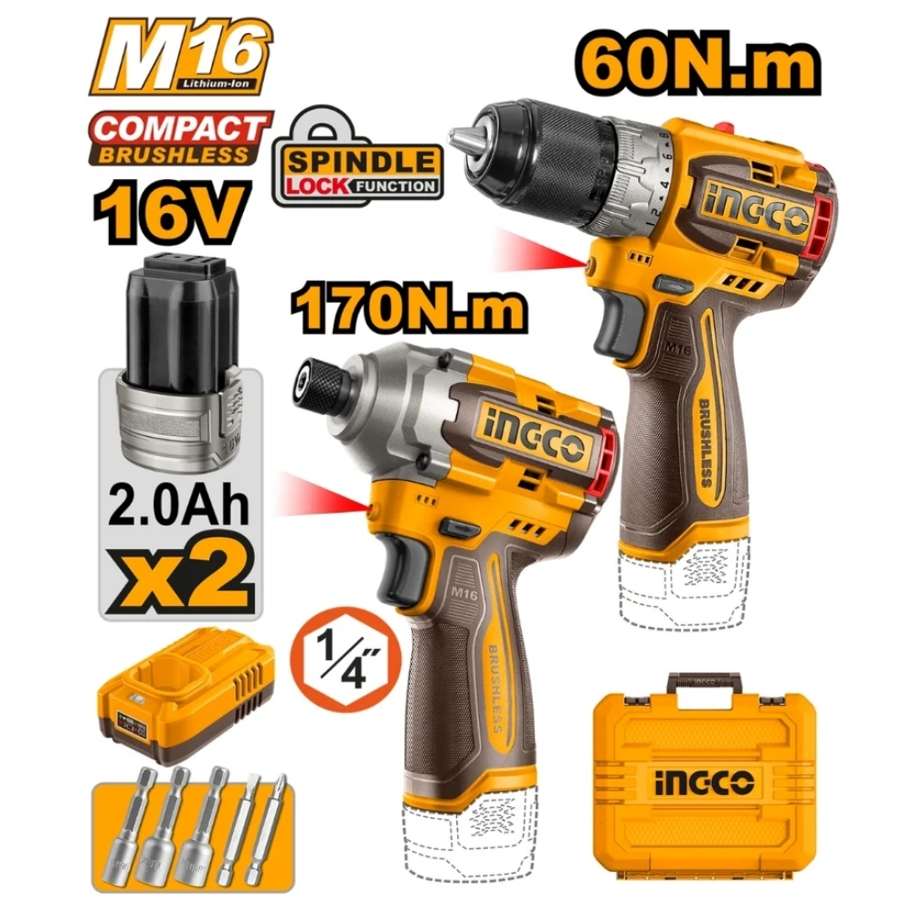 Bộ combo máy khoan & máy siết vít 16V Ingco COSLI240968 1 Bộ combo máy khoan & máy siết vít 16V Ingco COSLI240968