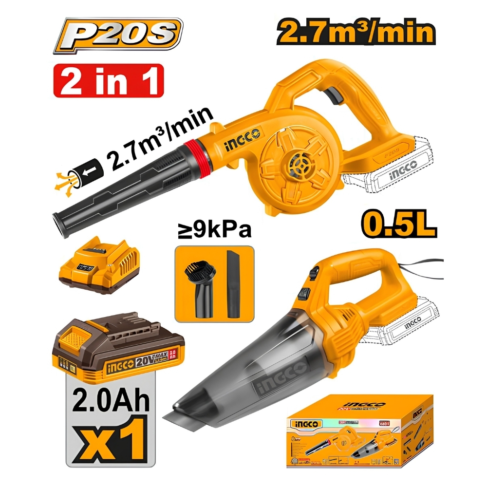 Bộ combo máy thổi & hút bụi 20V Ingco COSLI240998 (kèm pin & sạc) 1 Bộ combo máy thổi & hút bụi 20V Ingco COSLI240998 (kèm pin & sạc)