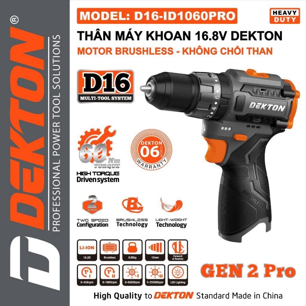 Máy khoan dùng pin 16.8V Dekton D16-ID1060PRO 1 Máy khoan dùng pin 16.8V Dekton D16-ID1060PRO