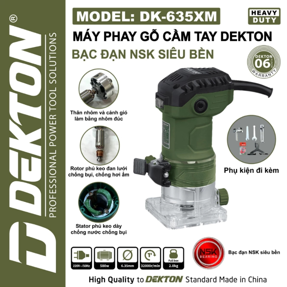 Máy phay gỗ cầm tay 580W Dekton DK-635XM 1 Máy phay gỗ cầm tay 580W Dekton DK-635XM