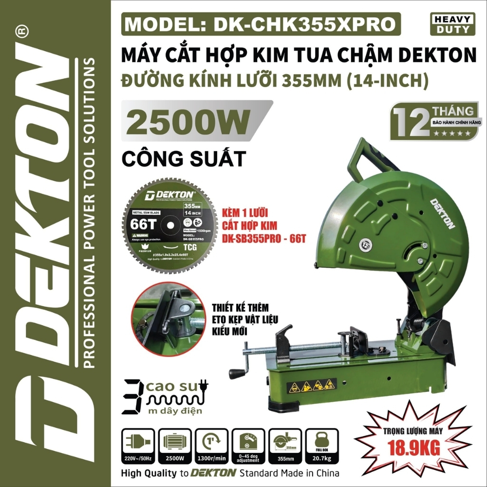 Máy cắt hợp kim tua chậm 2500W-355mm Dekton DK- CHK355XPRO (Kèm 1 lưỡi cắt) 1 Máy cắt hợp kim tua chậm 2500W-355mm Dekton DK- CHK355XPRO (Kèm 1 lưỡi cắt)