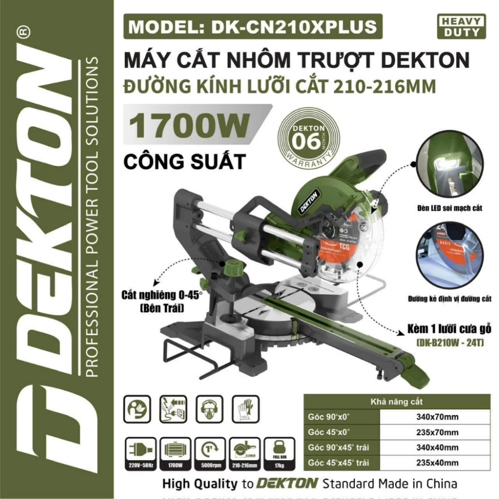 Máy cắt nhôm trượt 1700W Dekton DK-CN210XPLUS (Kèm 1 lưỡi cắt gỗ) 1 Máy cắt nhôm trượt 1700W Dekton DK-CN210XPLUS (Kèm 1 lưỡi cắt gỗ)