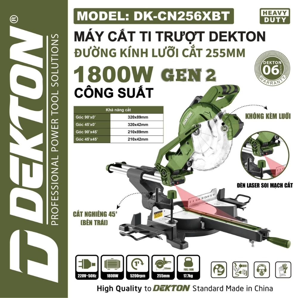 Máy cắt nhôm trượt 1800W-255mm Dekton DK-CN256XBT 1 Máy cắt nhôm trượt 1800W-255mm Dekton DK-CN256XBT
