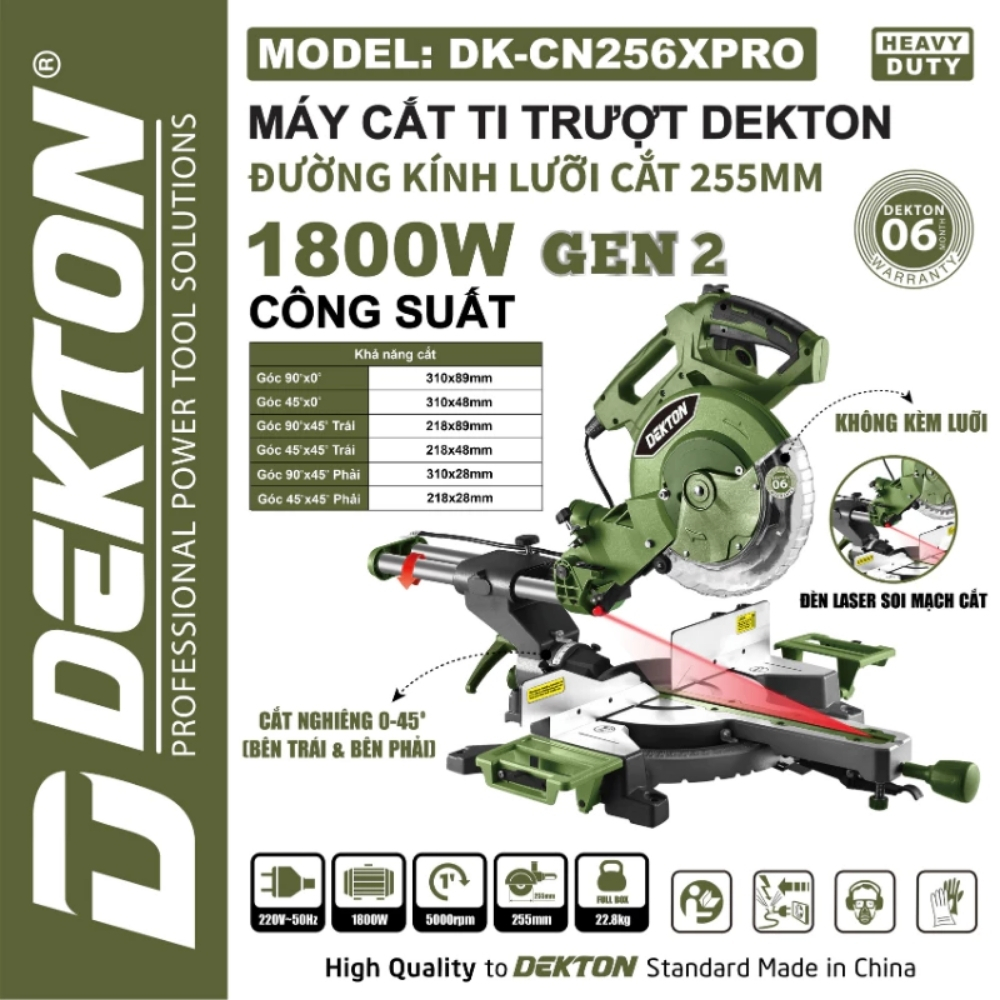 Máy cắt nhôm trượt 1800W-255mm Dekton DK-CN256XPRO 1 Máy cắt nhôm trượt 1800W-255mm Dekton DK-CN256XPRO