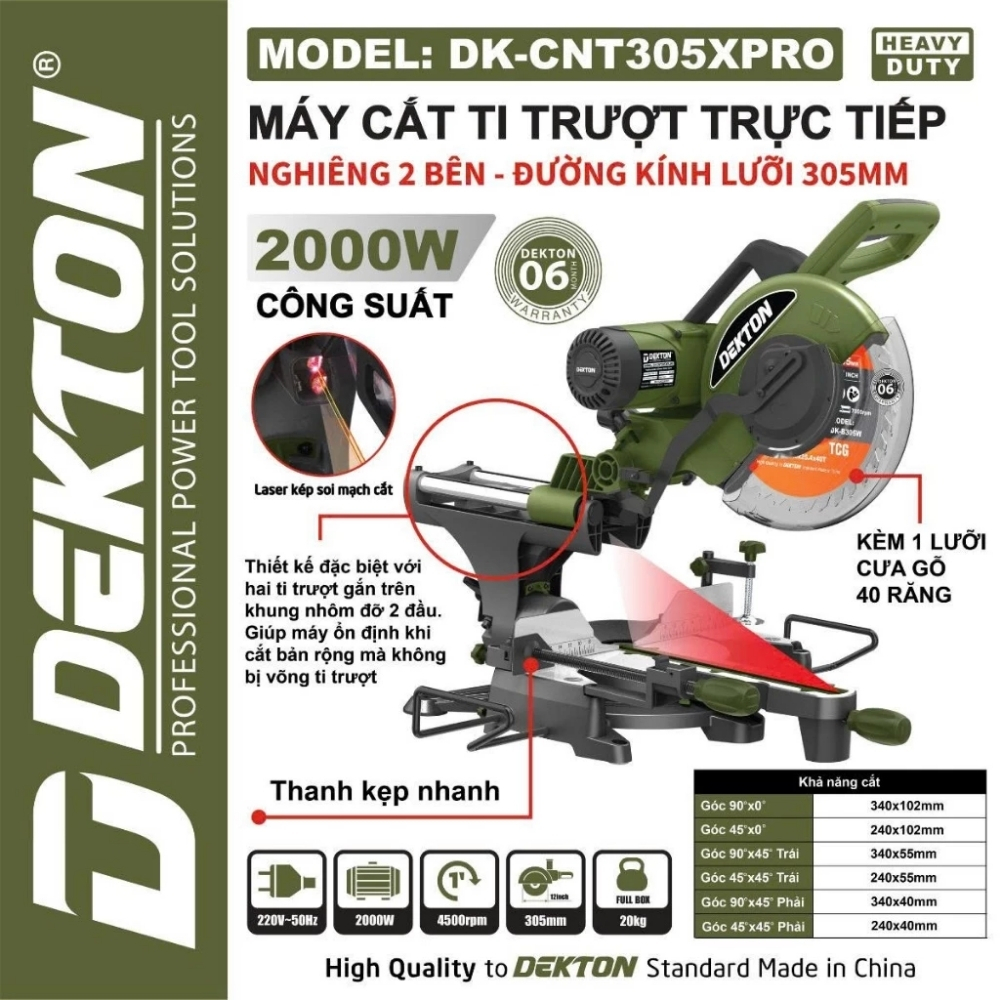 Máy cắt nhôm trượt 2000W-305mm Dekton DK-CNT305XPRO 1 Máy cắt nhôm trượt 2000W-305mm Dekton DK-CNT305XPRO