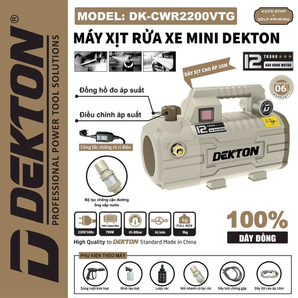 Máy xịt rửa xe mini 790W Dekton DK-CWR2200VTG 1 Máy xịt rửa xe mini 790W Dekton DK-CWR2200VTG