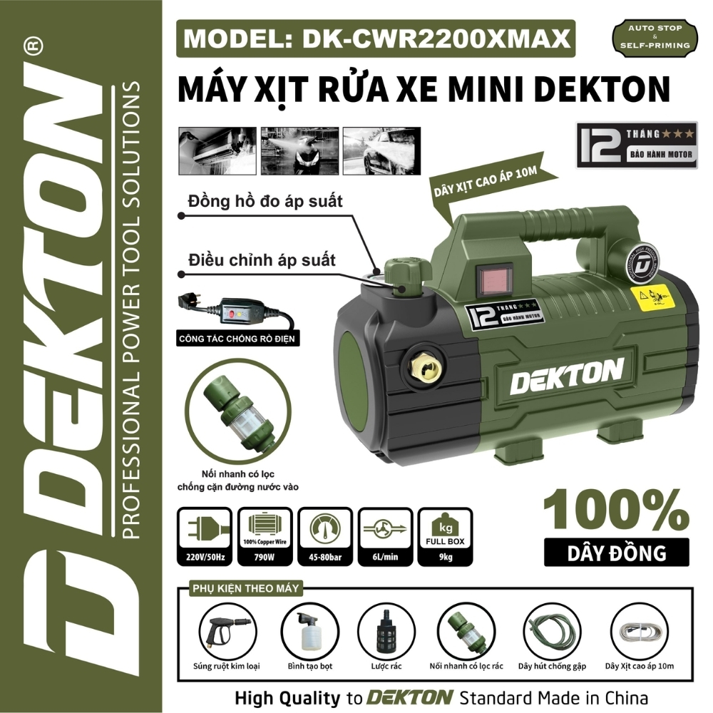 Máy xịt rửa xe mini 790W Dekton DK-CWR2200XMAX 1 Máy xịt rửa xe mini 790W Dekton DK-CWR2200XMAX