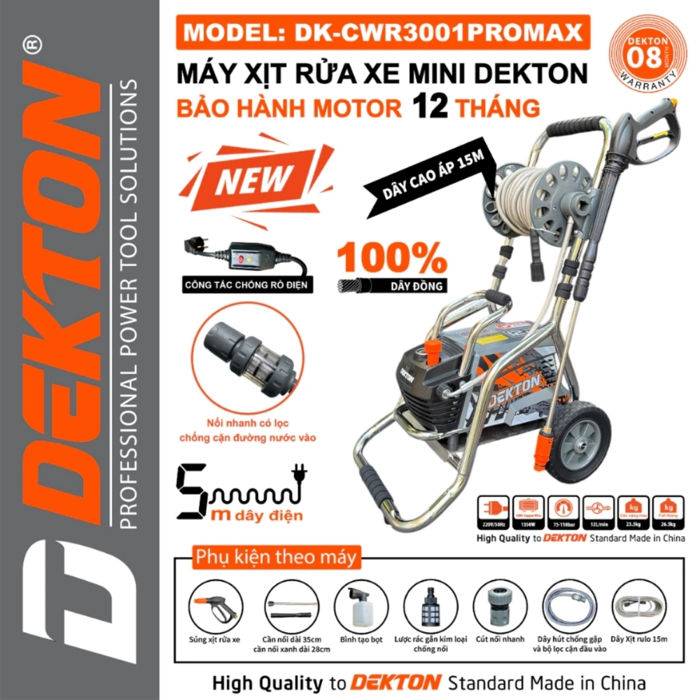 Máy xịt rửa xe mini 1350W Dekton DK-CWR3001PROMAX 1 Máy xịt rửa xe mini 1350W Dekton DK-CWR3001PROMAX