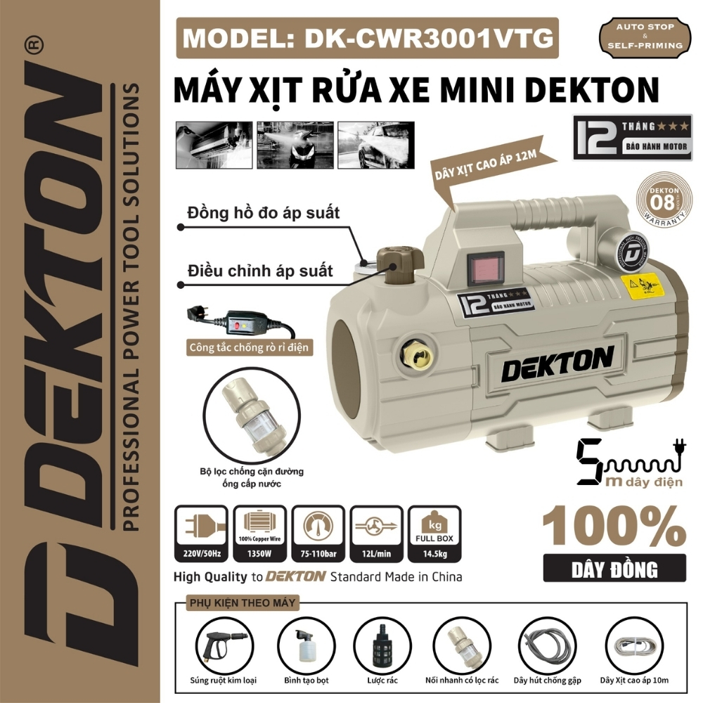 Máy xịt rửa xe mini 1350W Dekton DK-CWR3001VTG 1 Máy xịt rửa xe mini 1350W Dekton DK-CWR3001VTG
