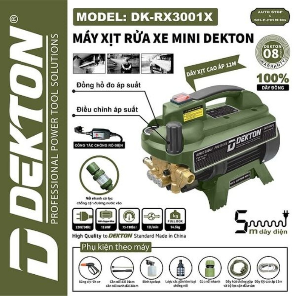 Máy xịt rửa xe mini 1350W Dekton DK-RX3001X 1 Máy xịt rửa xe mini 1350W Dekton DK-RX3001X