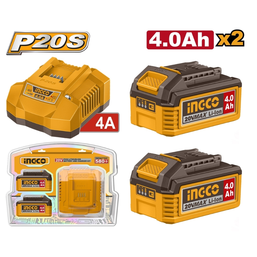 Bộ combo 2 pin 4.0Ah & sạc nhanh 4A Ingco FBCPK2013 1 Bộ combo 2 pin 4.0Ah & sạc nhanh 4A Ingco FBCPK2013