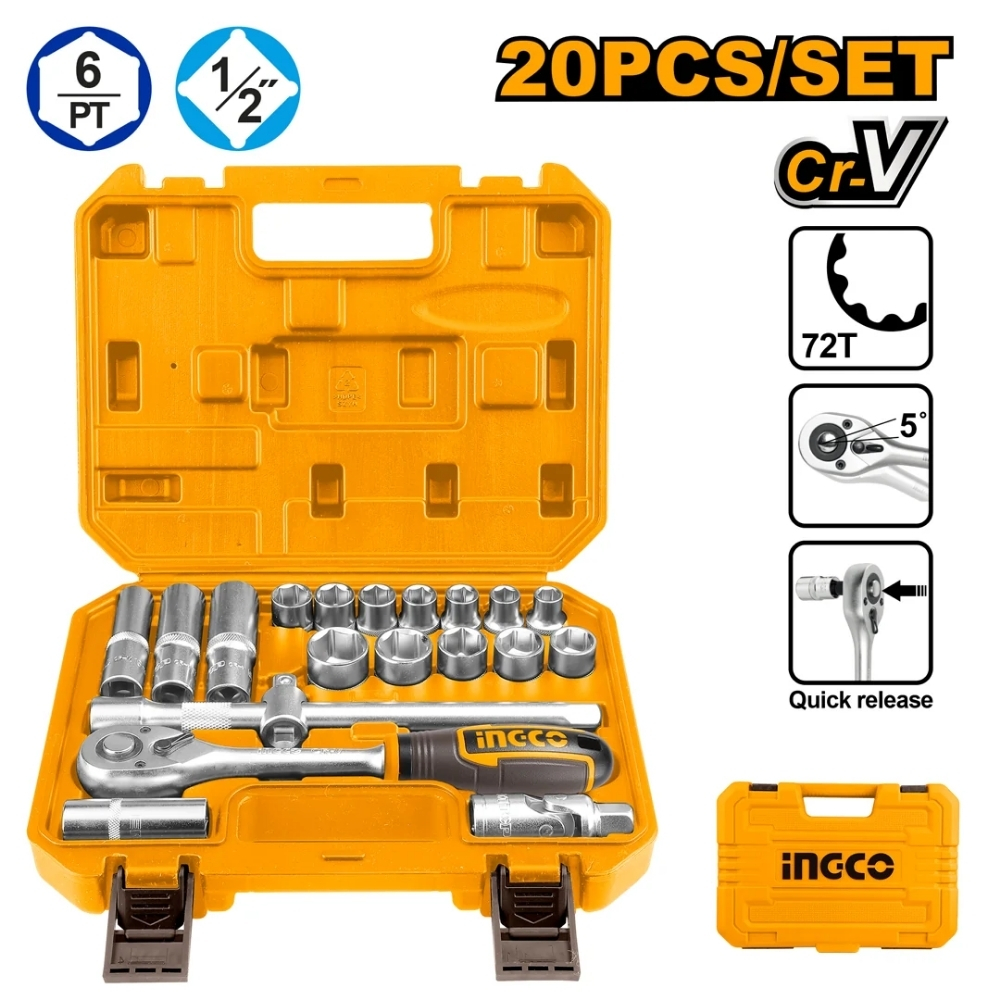 Bộ đầu tuýp và cần siết 20 chiếc 1/2" Ingco HKTS12201 1 Bộ đầu tuýp và cần siết 20 chiếc 1/2" Ingco HKTS12201