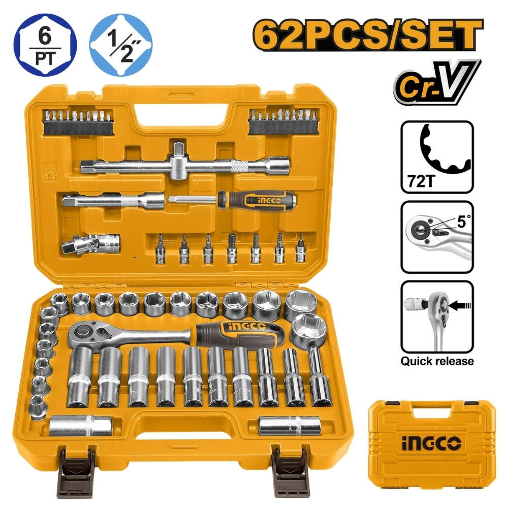 Bộ 62 đầu tuýp 1/2 inch Ingco HKTS12602 1 Bộ 62 đầu tuýp 1/2 inch Ingco HKTS12602