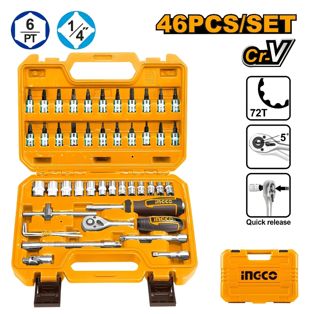 Bộ 46 đầu tuýp 1/4 inch Ingco HKTS14462 1 Bộ 46 đầu tuýp 1/4 inch Ingco HKTS14462