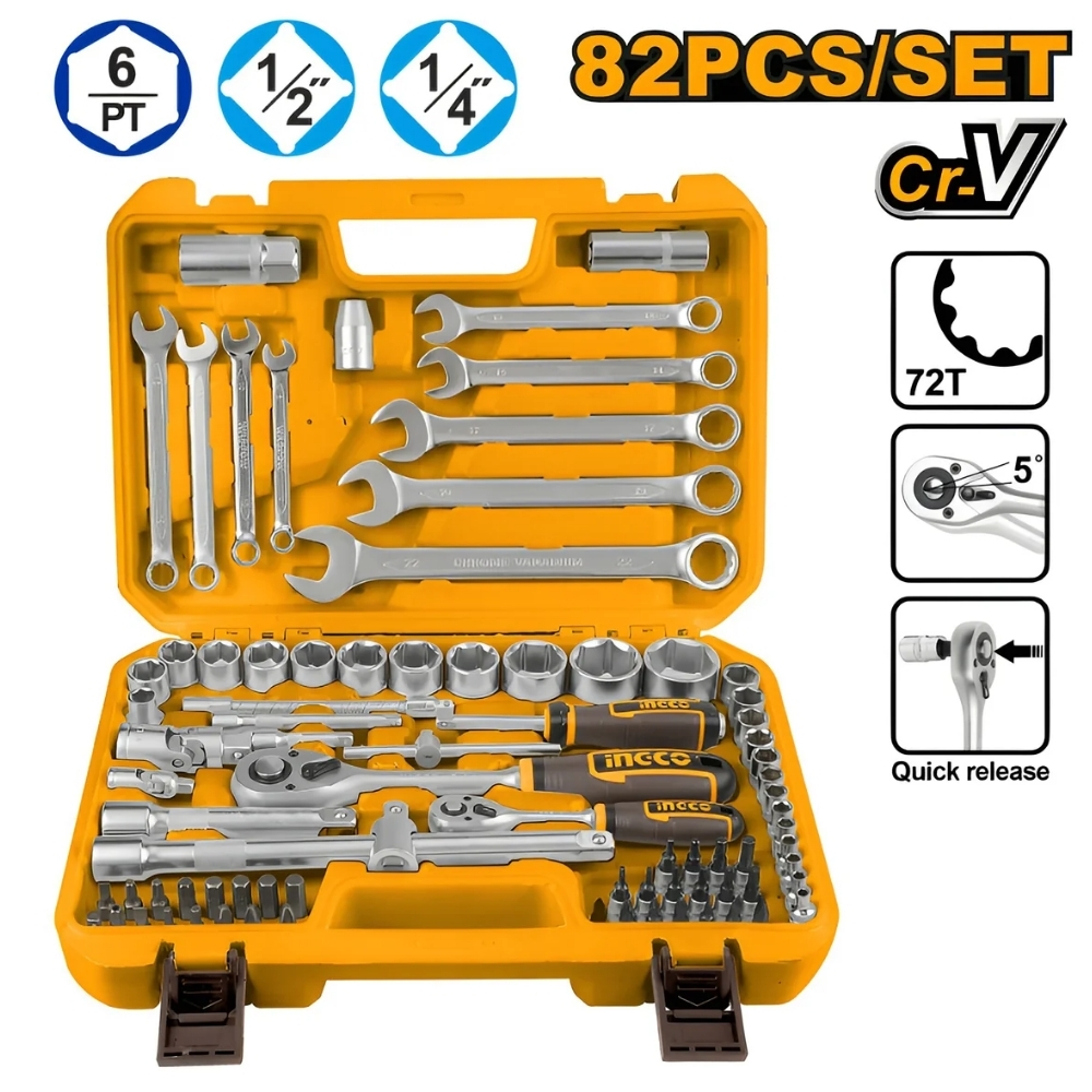 Bộ 82 đầu tuýp 1/4 inch &1/2 inch Ingco HKTS42802 1 Bộ 82 đầu tuýp 1/4 inch &1/2 inch Ingco HKTS42802