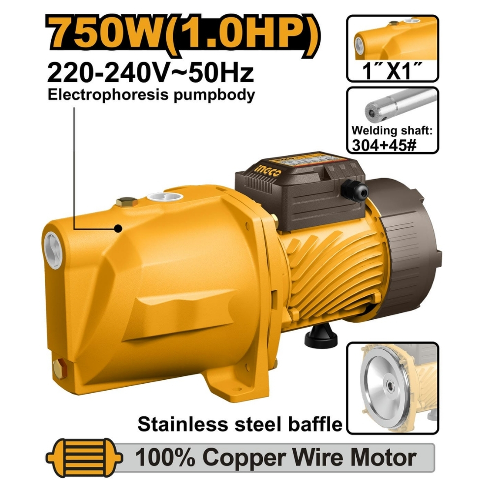 Máy bơm nước phản lực 750W Ingco JP075068 1 Máy bơm nước phản lực 750W Ingco JP075068