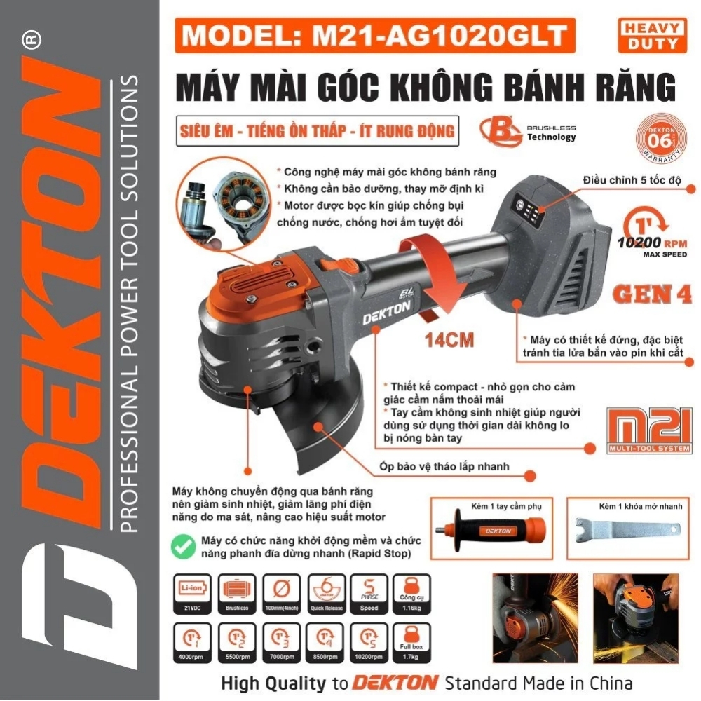 Máy mài góc dùng pin 21V-100mm Dekton M21-AG1020GLT 1 Máy mài góc dùng pin 21V-100mm Dekton M21-AG1020GLT