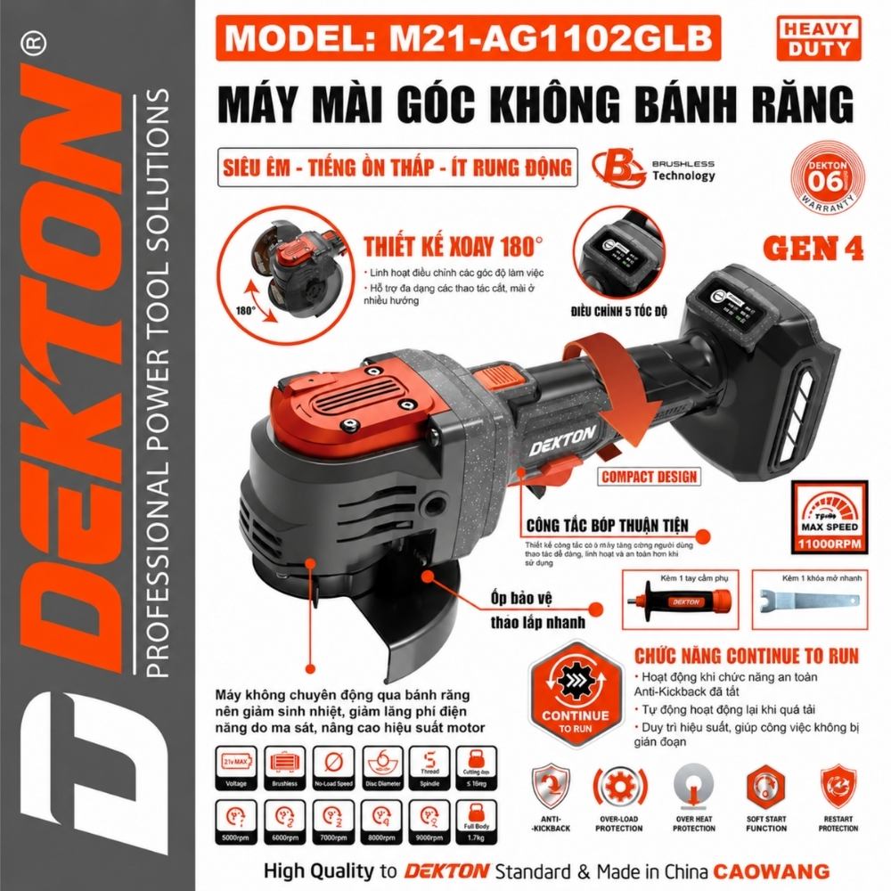 Máy mài góc dùng pin 21V-100mm Dekton M21-AG1102GLB 1 Máy mài góc dùng pin 21V-100mm Dekton M21-AG1102GLB