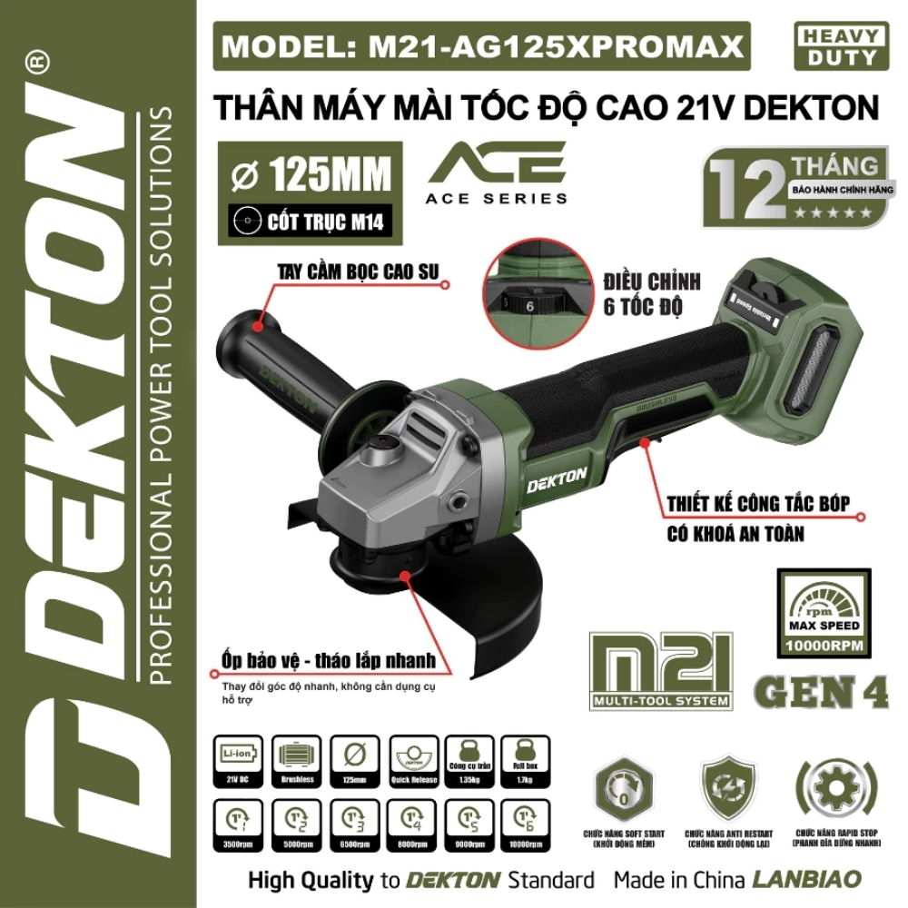 Máy mài góc dùng pin 21V-125mm Dekton M21-AG125XPROMAX 1 Máy mài góc dùng pin 21V-125mm Dekton M21-AG125XPROMAX